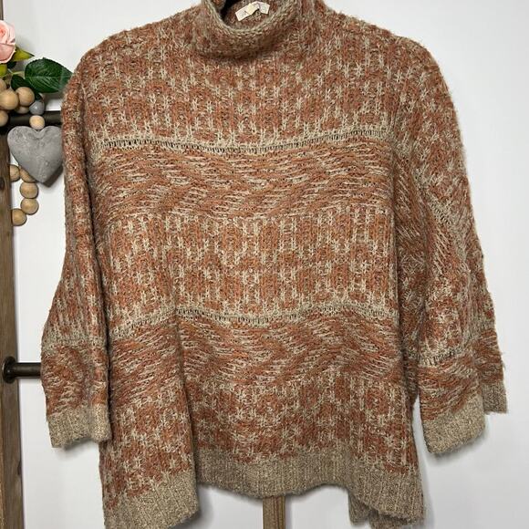 Mystree Turtleneck Brown Mix Wool Blend 3/4 Sleeve Sweater Size Small Medium - Picture 2 of 7